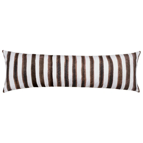 Ziggy Striped Chocolate Long Lumbar Linen Cushion Cover - 90X30cms