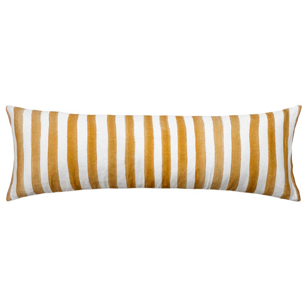 Ziggy Striped Mustard Long Lumbar Linen Cushion Cover - 90X30cms