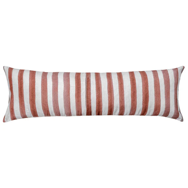 Ziggy Striped Terracotta Long Lumbar Linen Cushion - 90X30cms