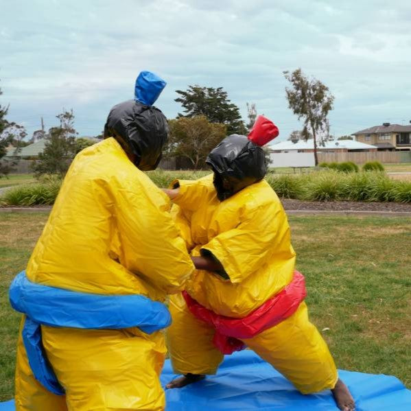 Set Of 2 Adult Sumo Suits With Helmets Gloves Mat