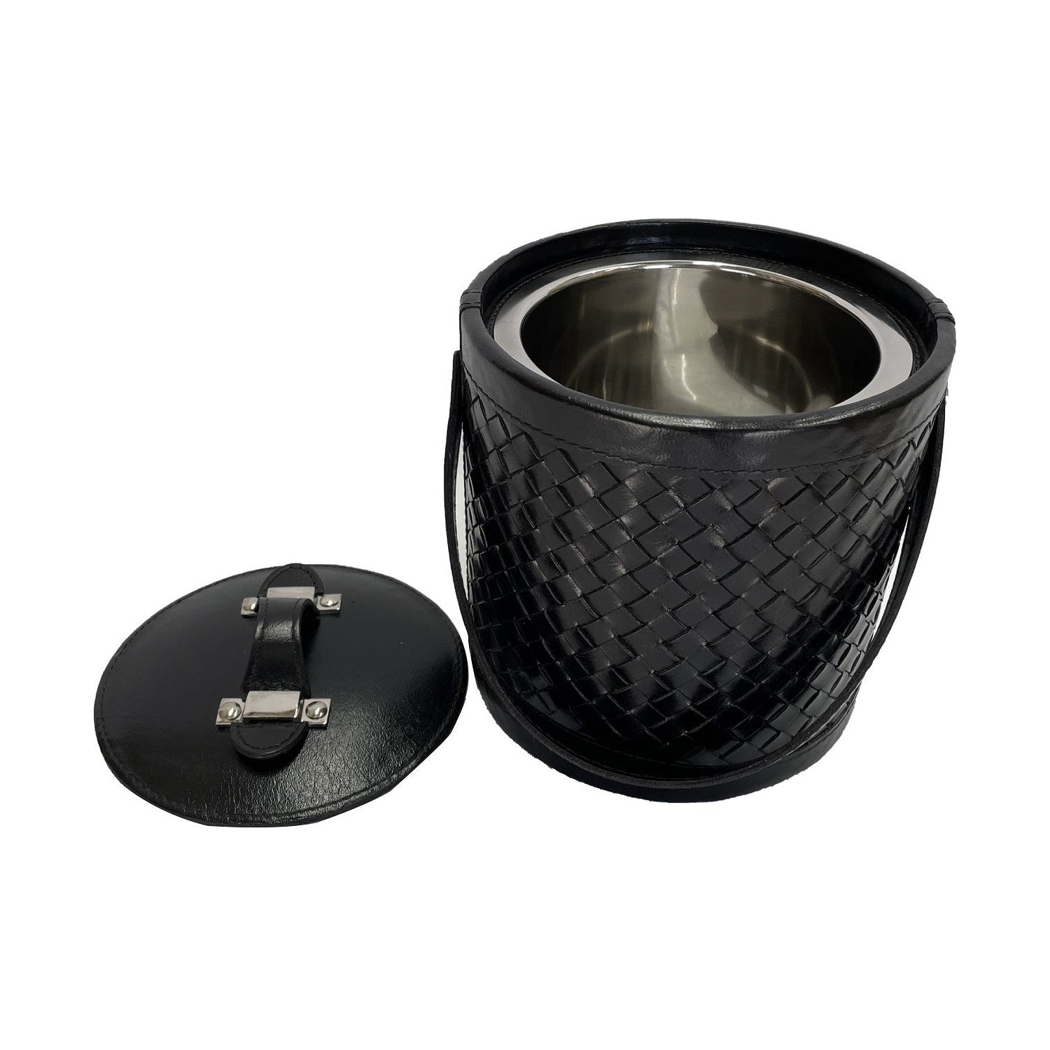 Black Leather Interwoven Ice Bucket