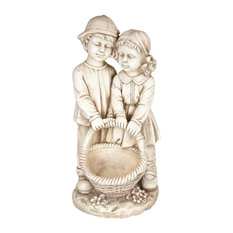 Boy & Girl Holding Basket Statue