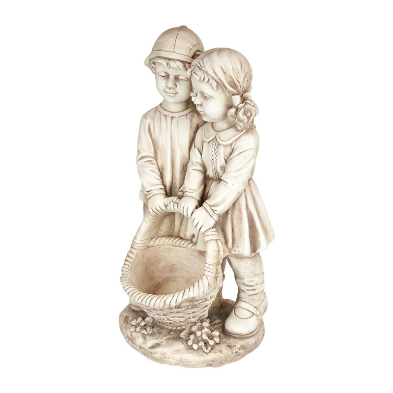 Boy & Girl Holding Basket Statue