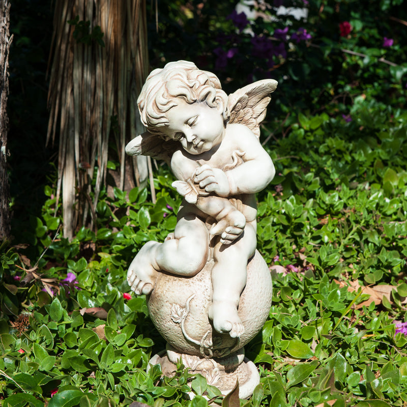 Butterfly Catching Cherub Statue