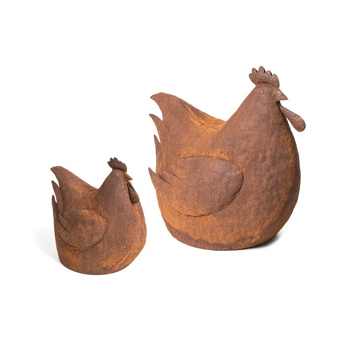 Set of 2 Garden Decor Rusty Chickens