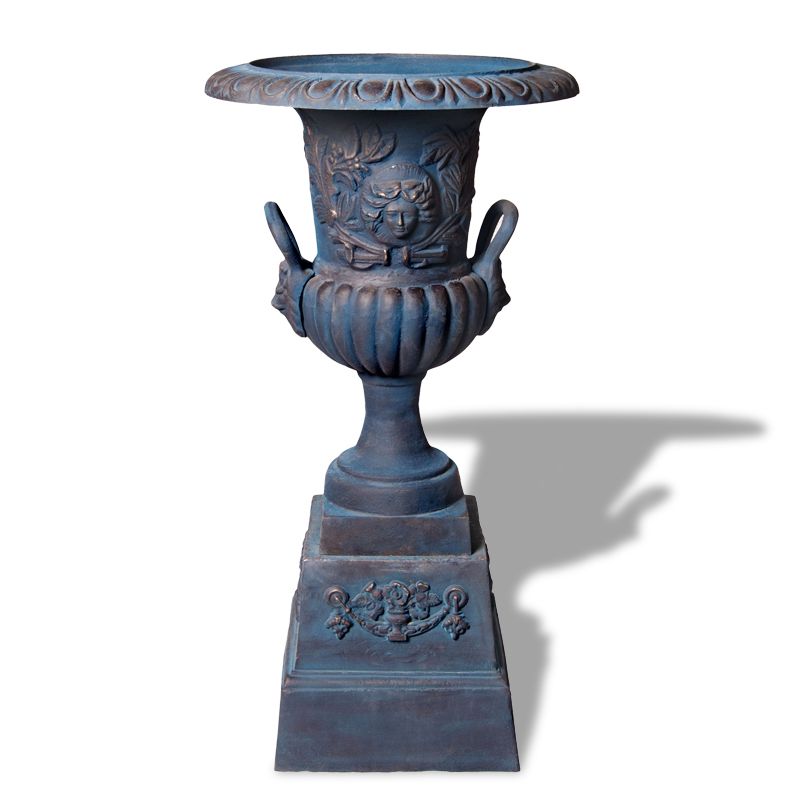 Eleganza Cast Iron Urn on Floral Pedestal