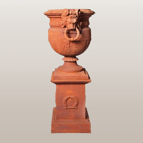 Enchanting Cast Iron Urn On Pedestal (Available in 2 Colors)