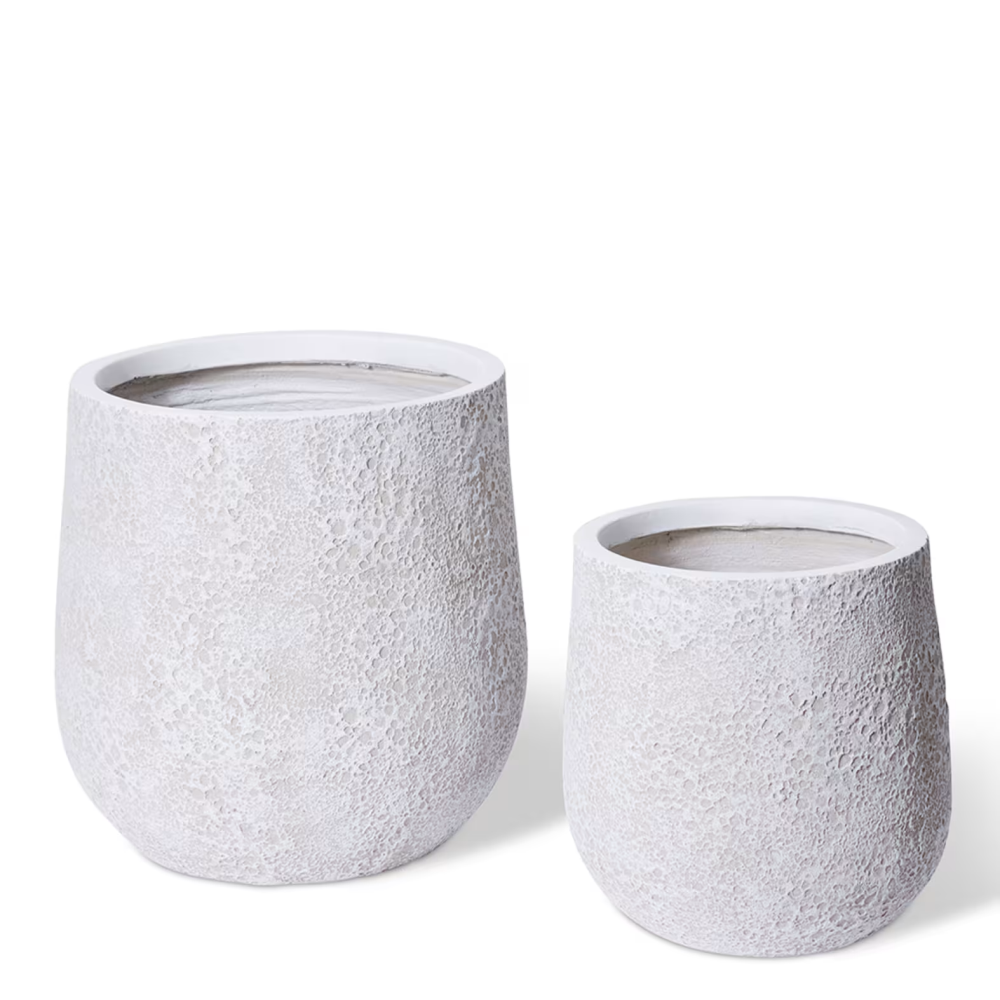 Finn Fibrestone Outdoor Planter - White - Set of 2