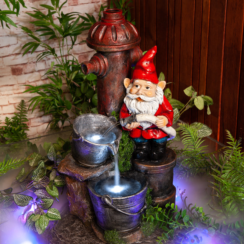 Fire Hydrant Gnome Patio Water Fountain