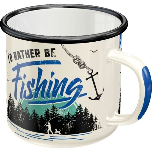 "I'd Rather Be Fishing" Enamel Coffee Mug