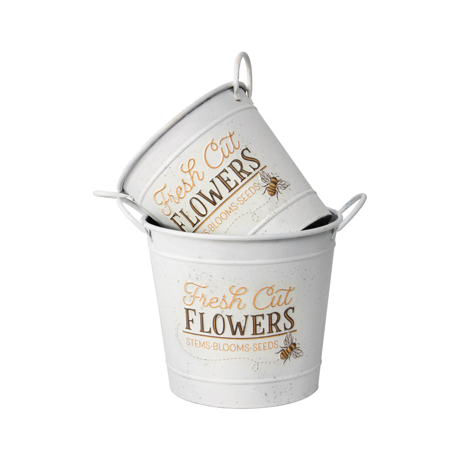 Fresh Cut Flowers Bucket Pot Planters - Set of 2