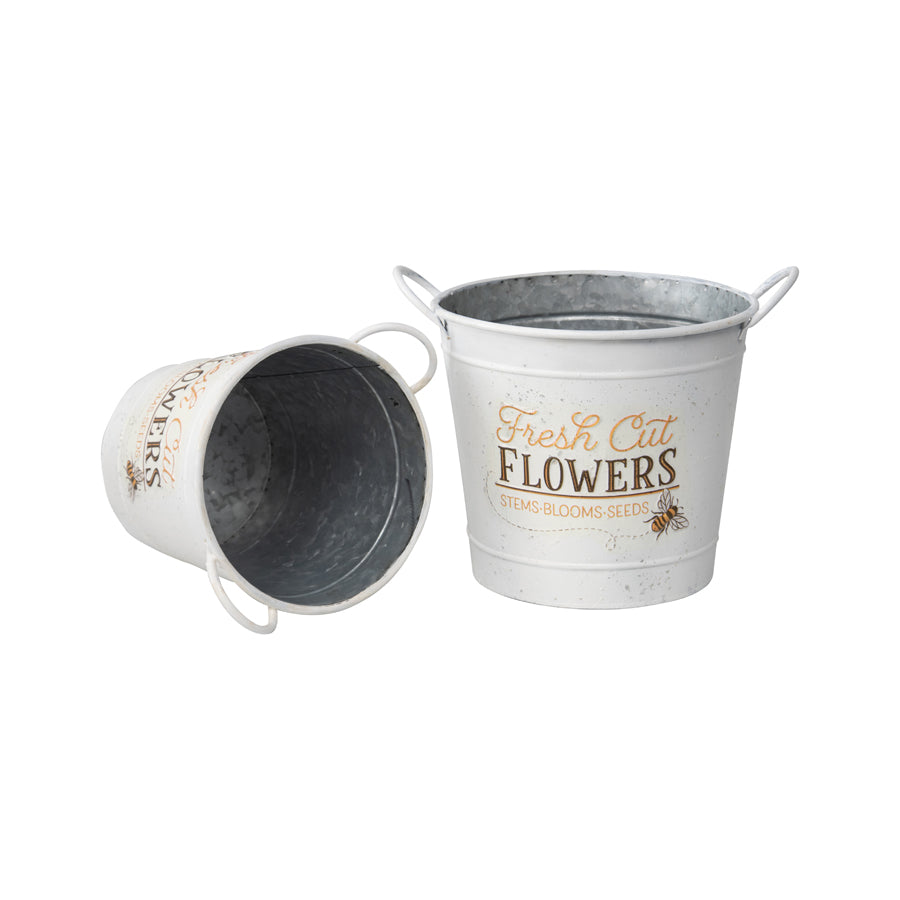 Fresh Cut Flowers Bucket Pot Planters - Set of 2