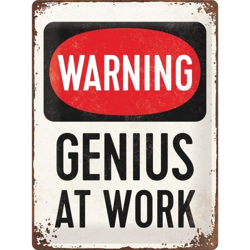 Warning Genius At Work Metal Sign