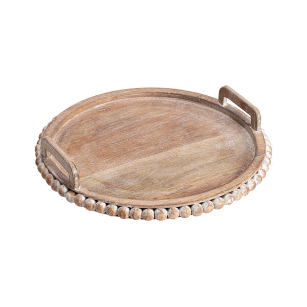 Handcrafted Wooden Beaded Round Tray