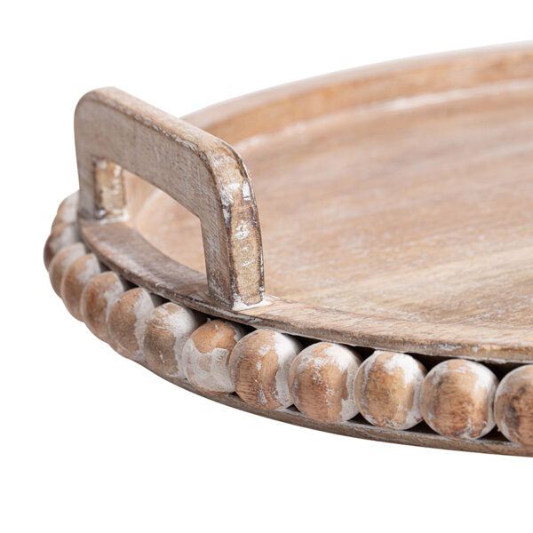 Handcrafted Wooden Beaded Round Tray