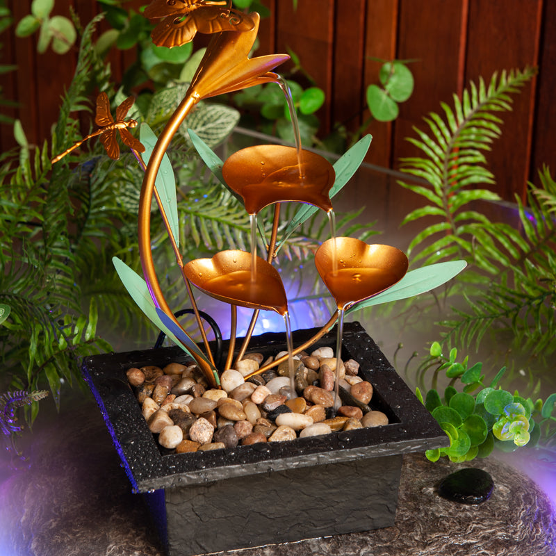 Lily W/ Butterfly Dragonfly Indoor Water Fountain