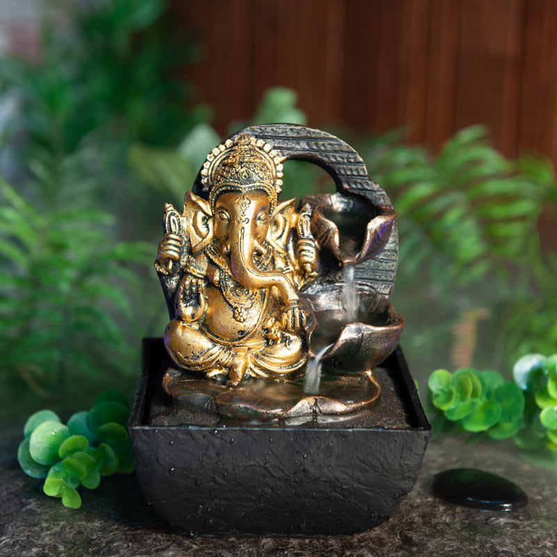 Golden Ganesha Statue Indoor Water Fountain