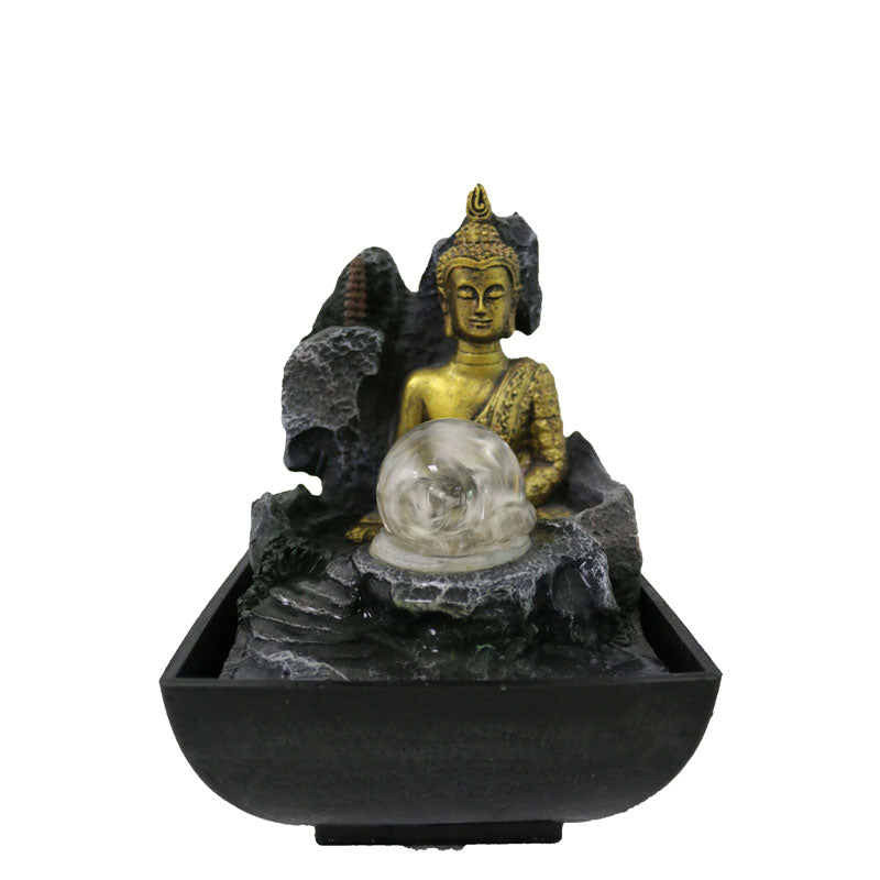 Golden Thai Buddha W/ Rotating Ball Water Fountain