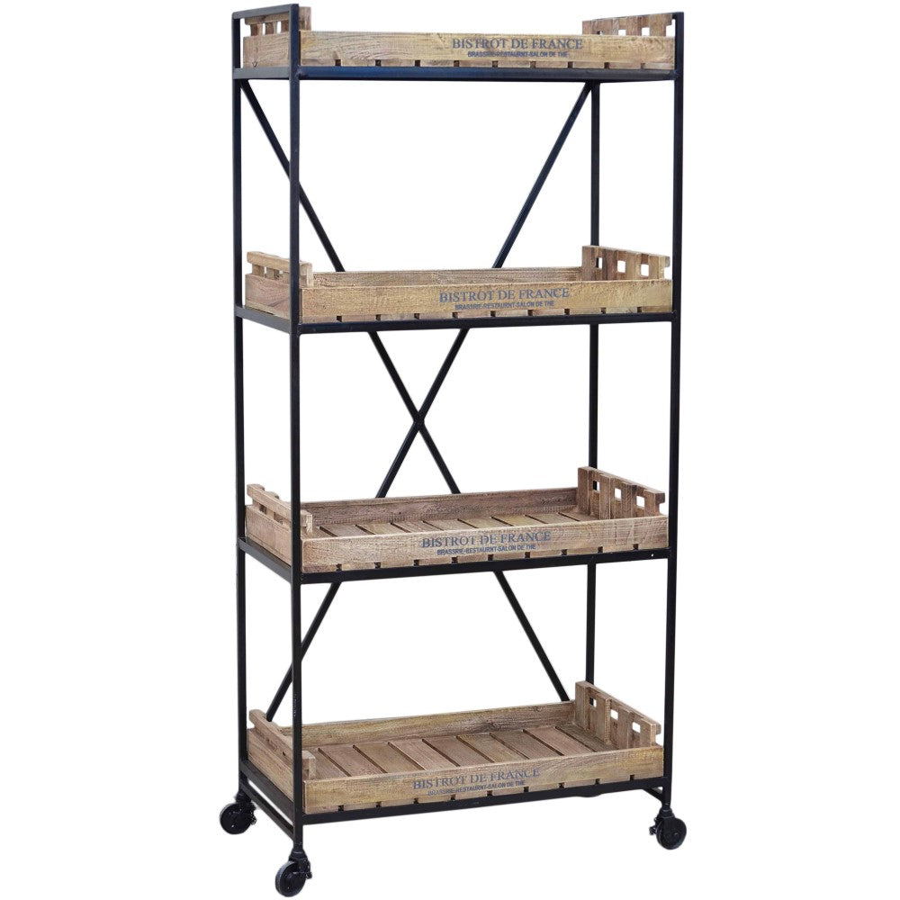 Industrial Crate Shelf Bookcase On Wheels