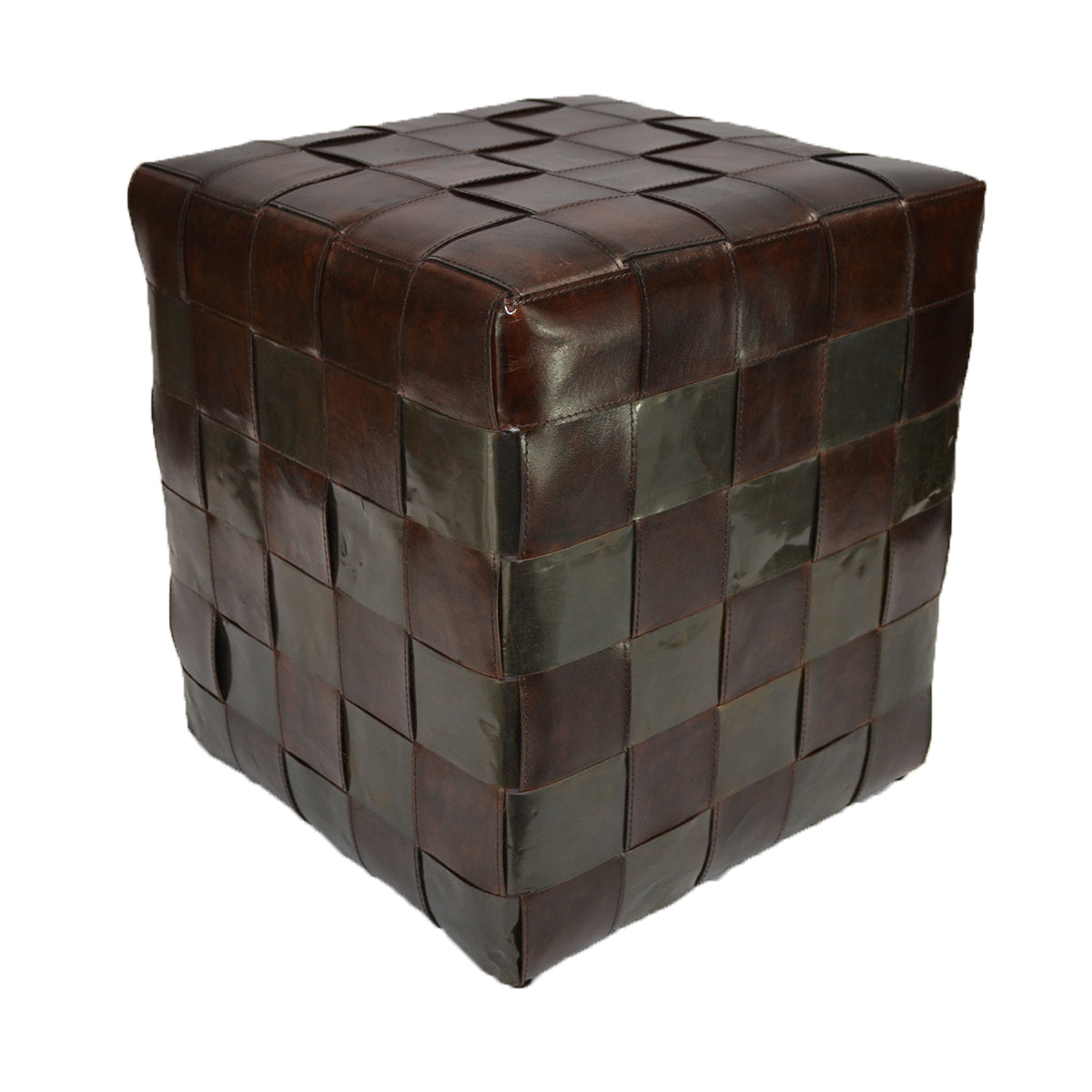 Interwoven Leather Cube Ottoman (Available in 2 colors)