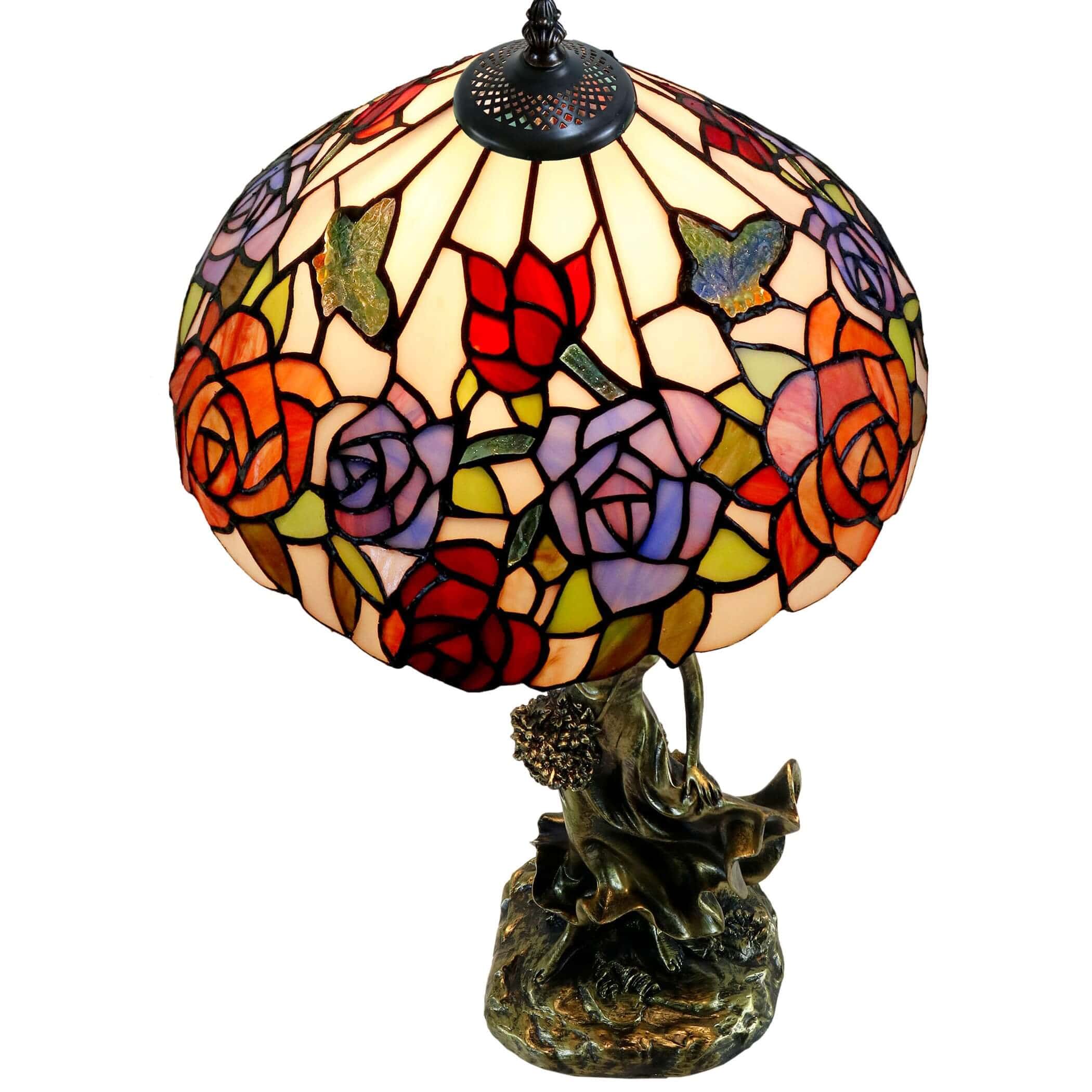 Lady Under Blooming Roses Tiffany Shade Table Lamp