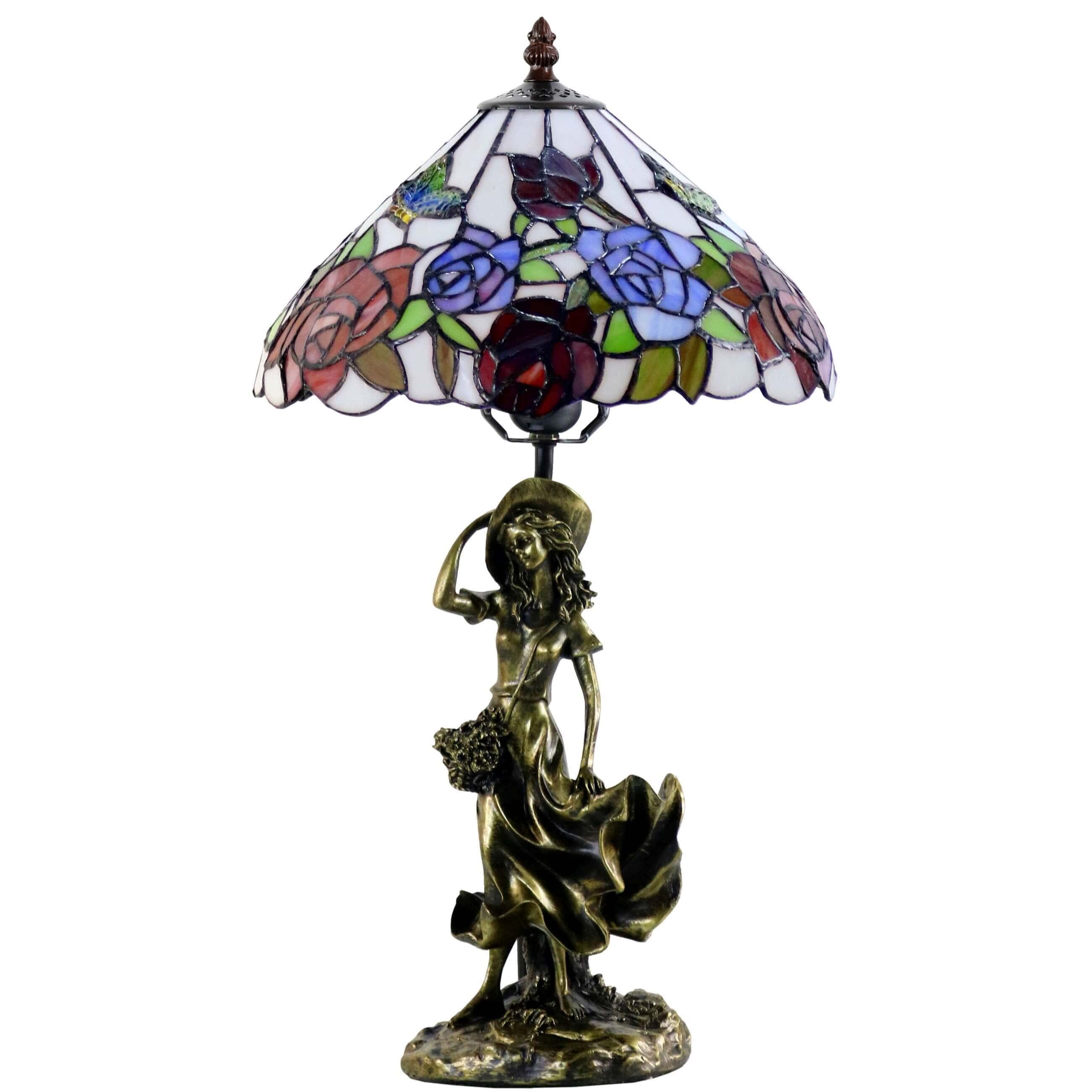 Lady Under Blooming Roses Tiffany Shade Table Lamp