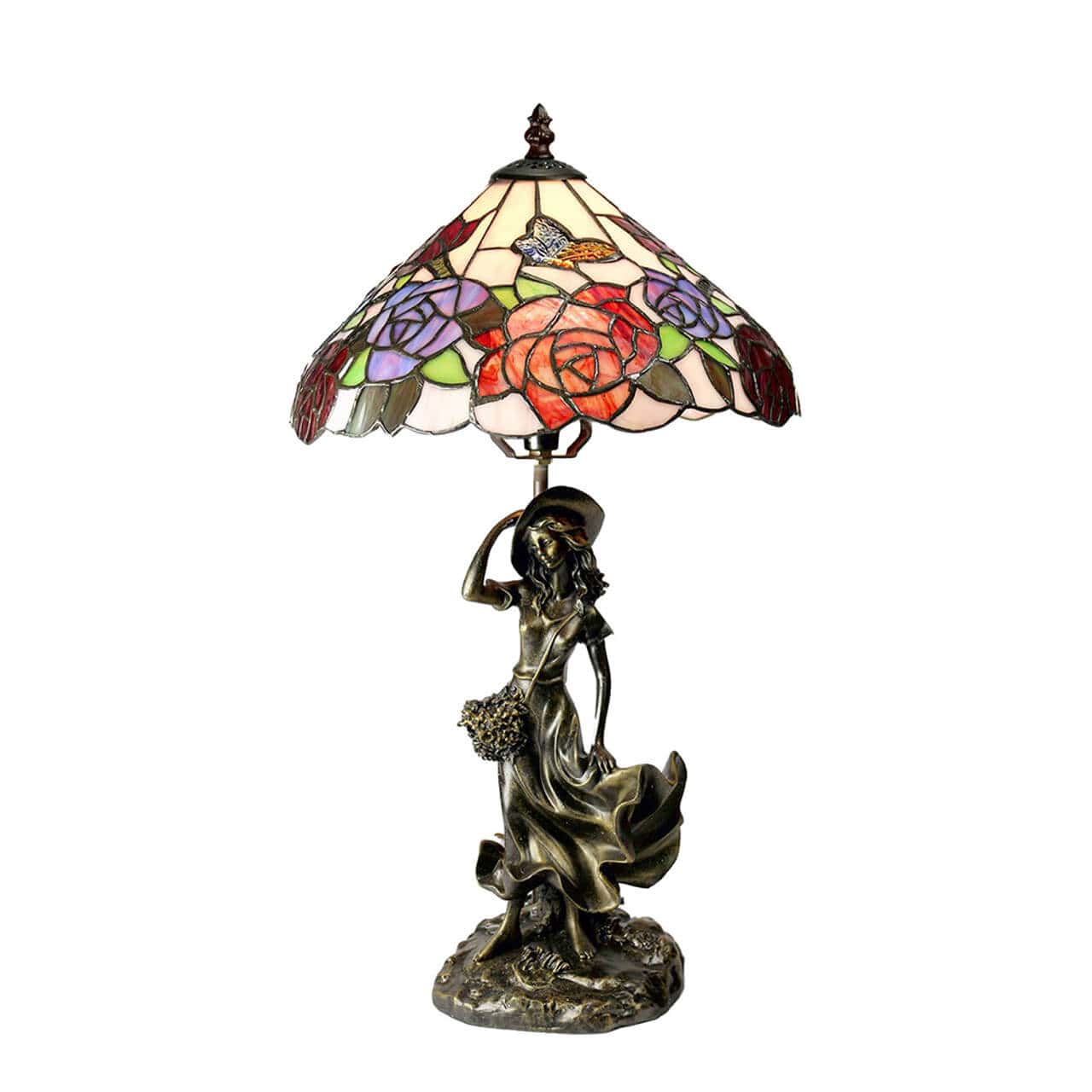 Lady Under Blooming Roses Tiffany Shade Table Lamp