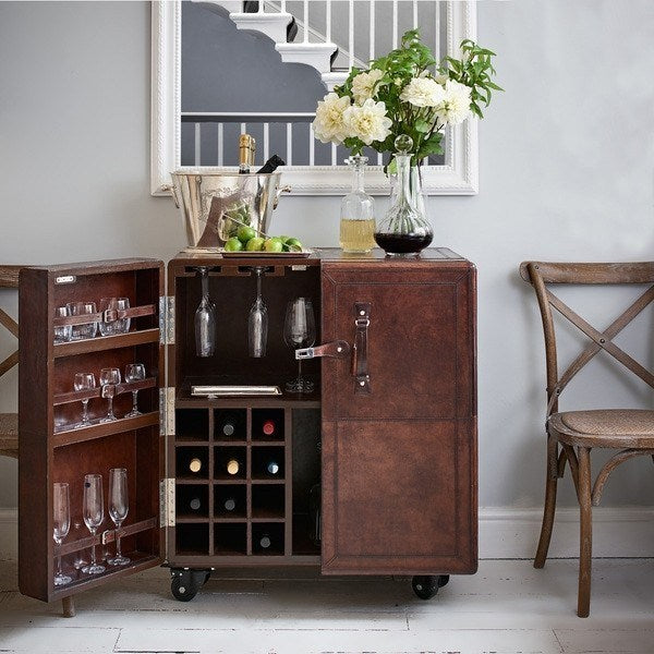 Exquisite Leather Bar Cabinet On WHEELS (Available In 4 colors)