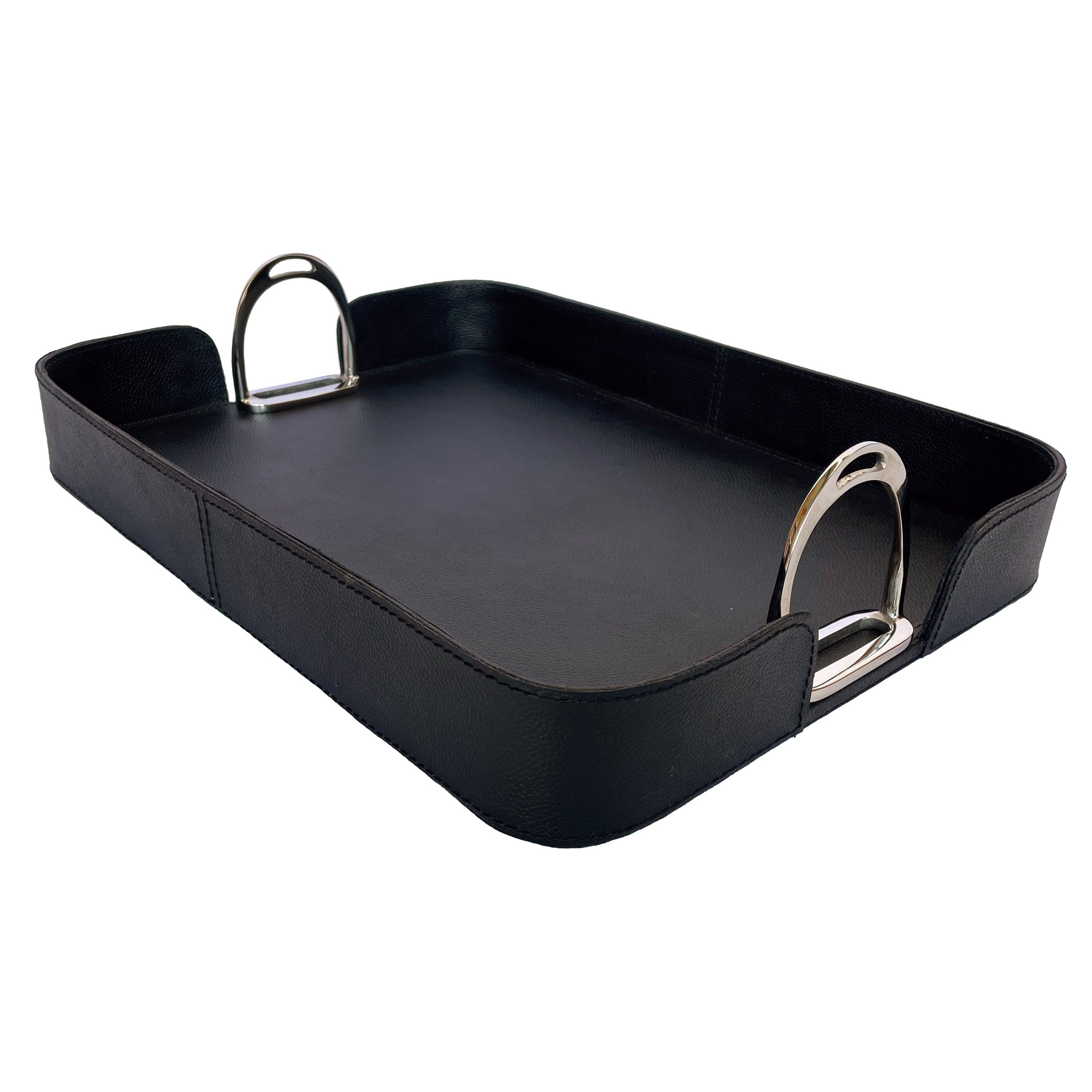 Rectangle Leather Tray With Stirrups Handle (Available in 3 Colors)