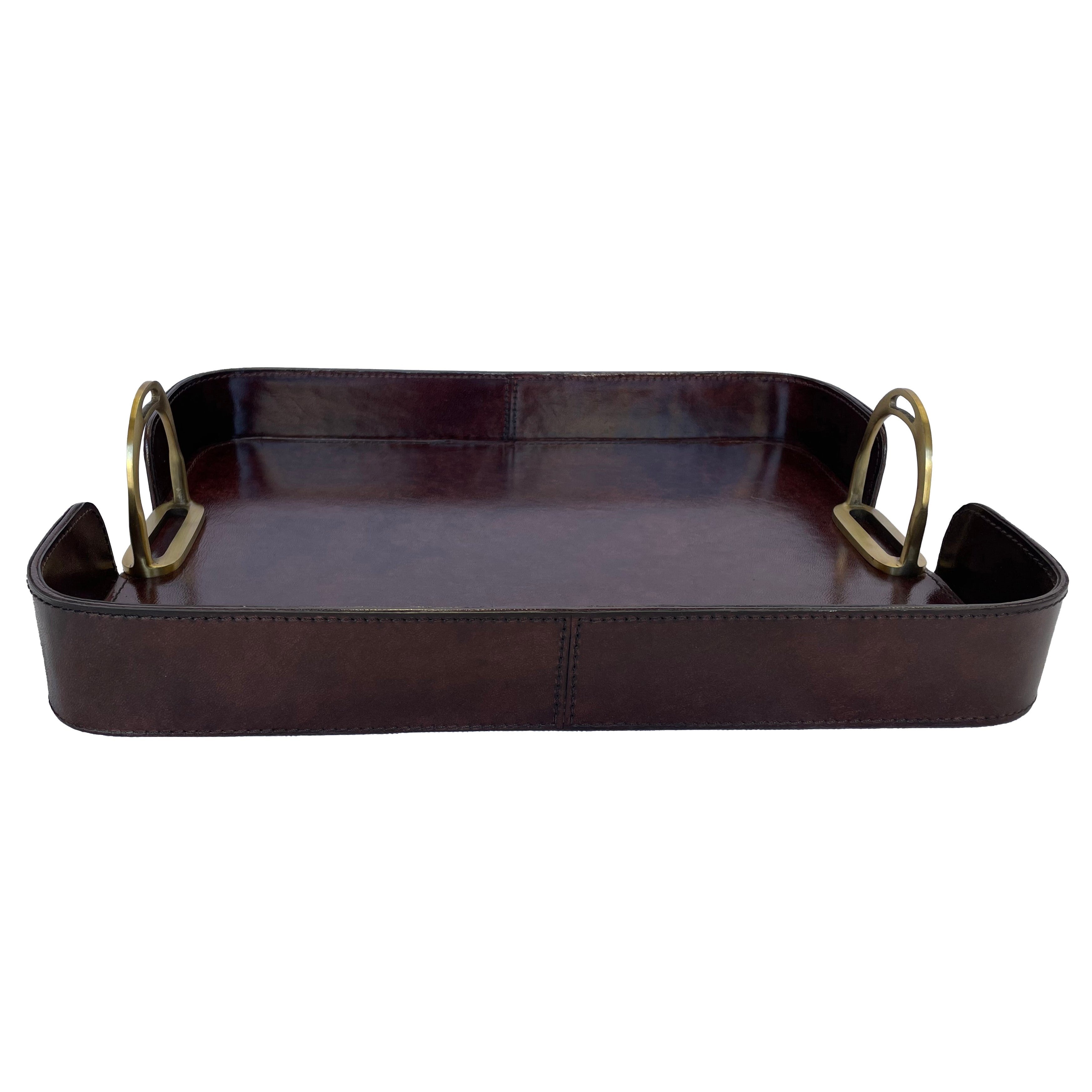 Rectangle Leather Tray With Stirrups Handle (Available in 3 Colors)