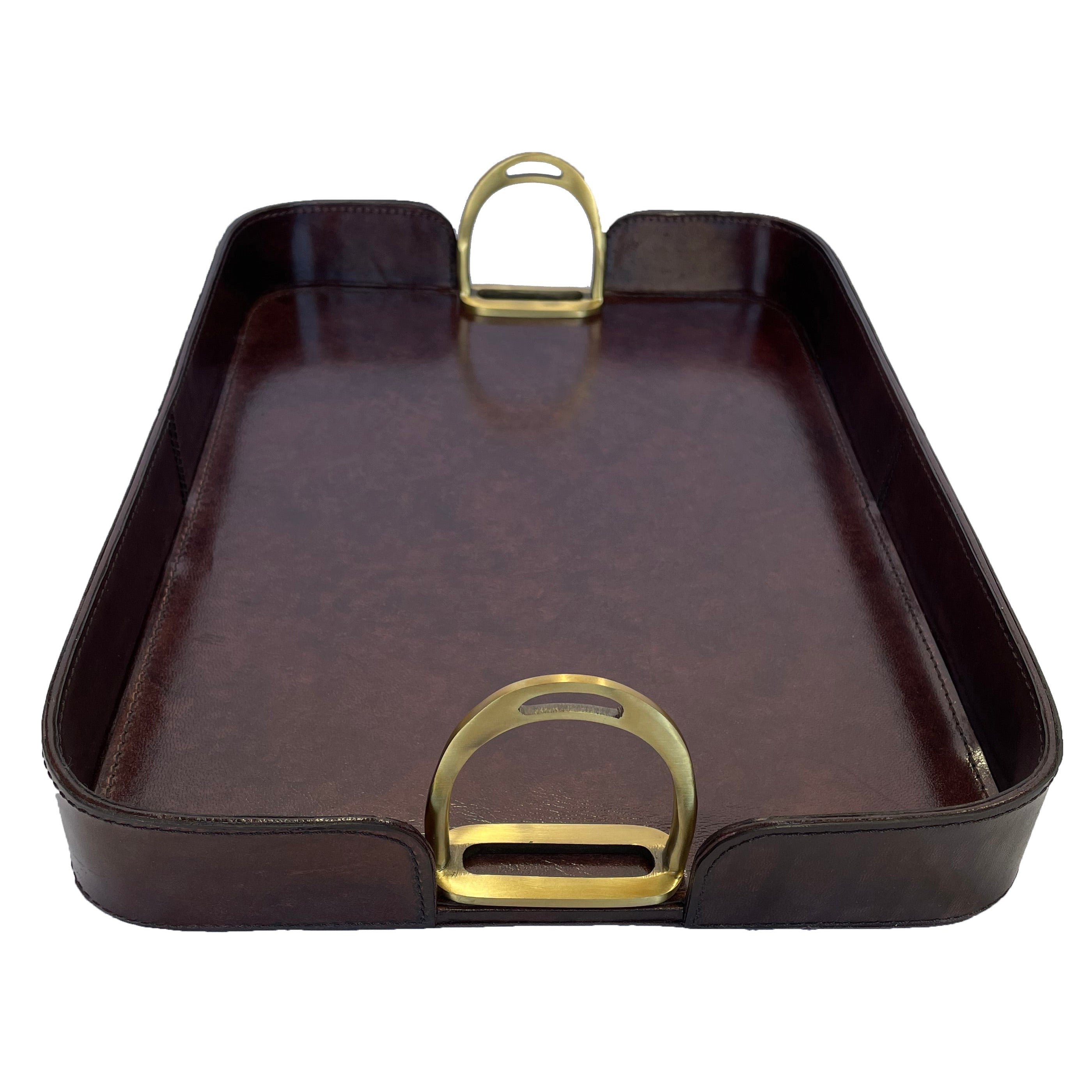 Rectangle Leather Tray With Stirrups Handle (Available in 3 Colors)