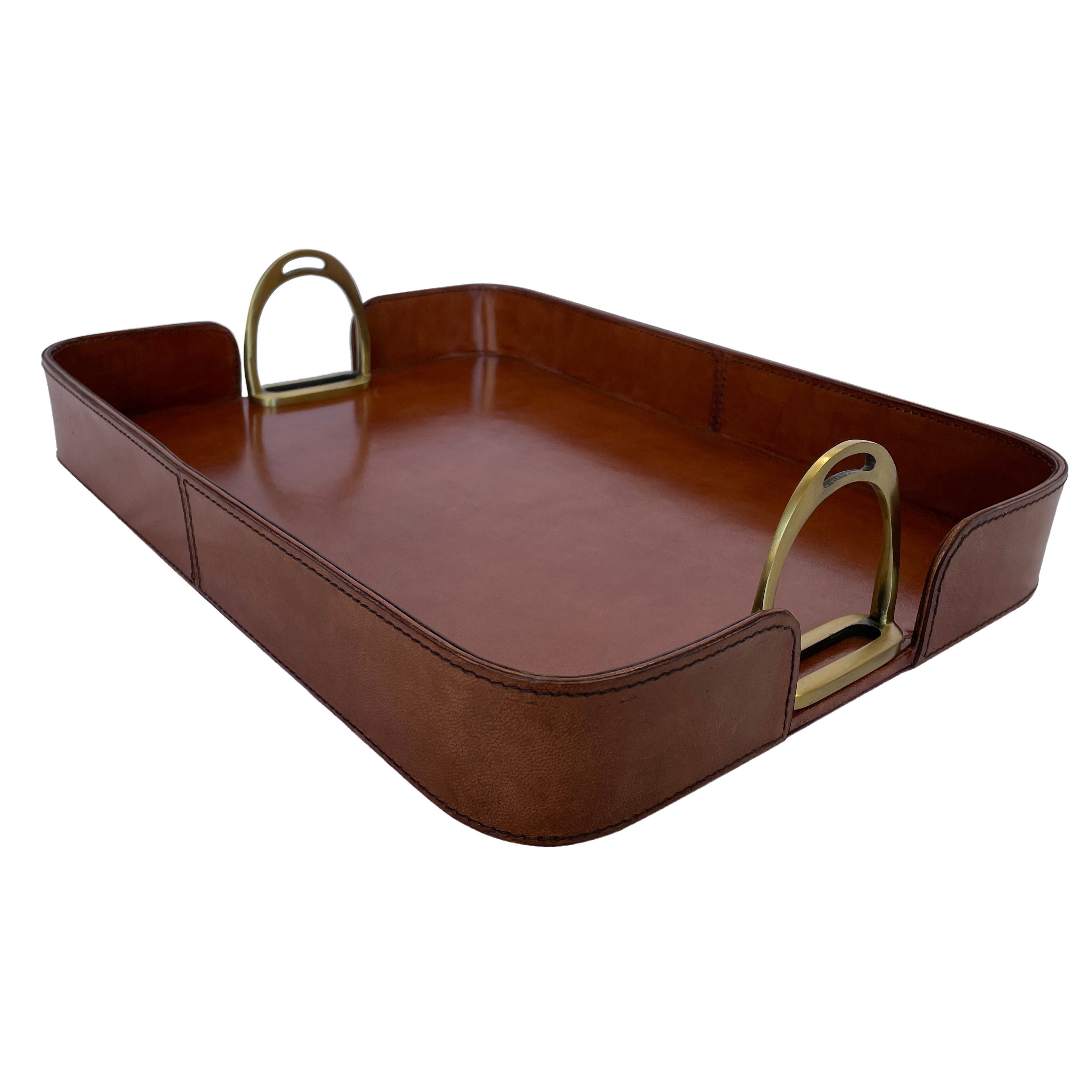 Rectangle Leather Tray With Stirrups Handle (Available in 3 Colors)