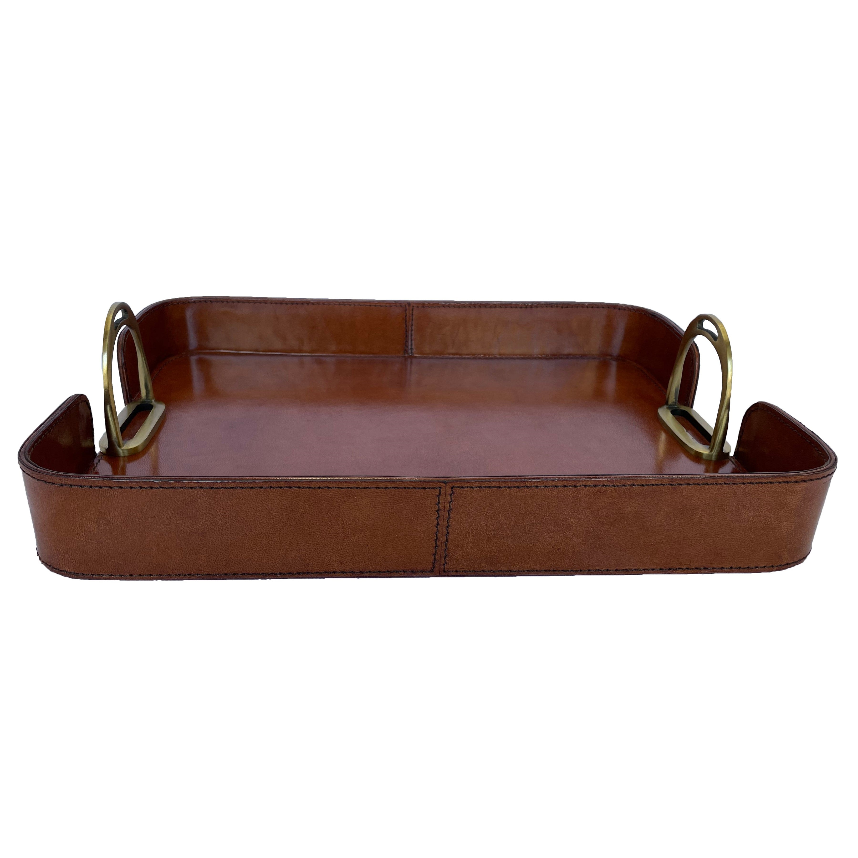 Rectangle Leather Tray With Stirrups Handle (Available in 3 Colors)