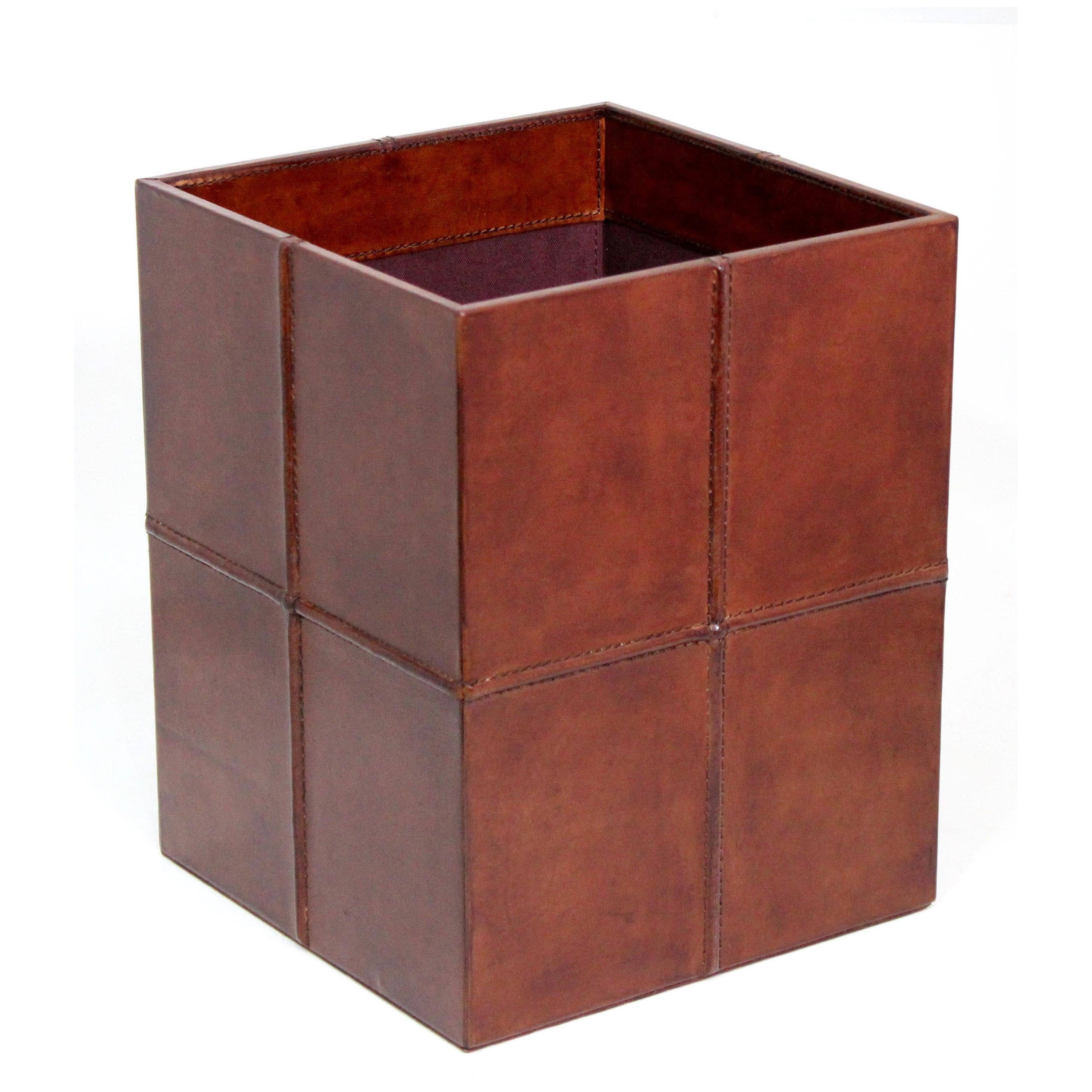 Luxe Square Leather Tan Waste Bin (Available in 2 Colors)