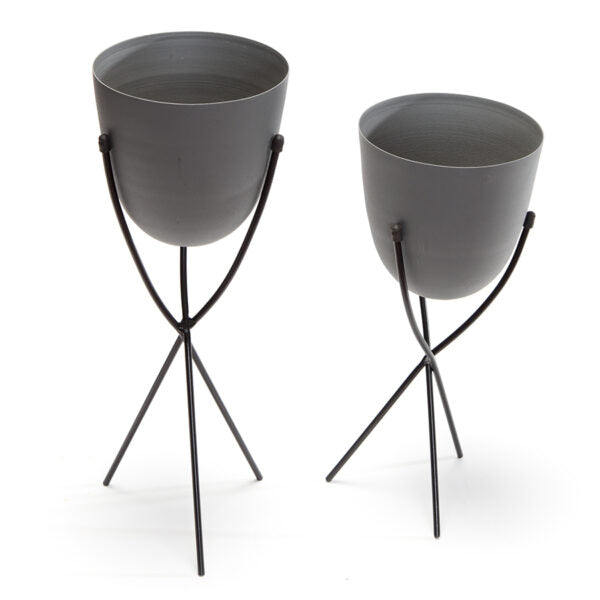 Nested Contemporary Matt Grey Stilted Planters Set of 2