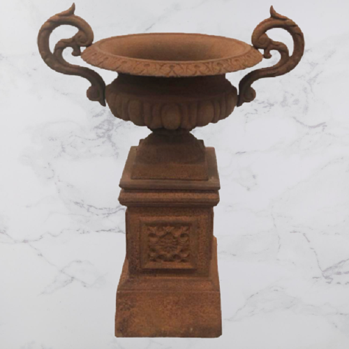 Petite Cast Iron Urn on Pedestal (Available in 3 Colors)