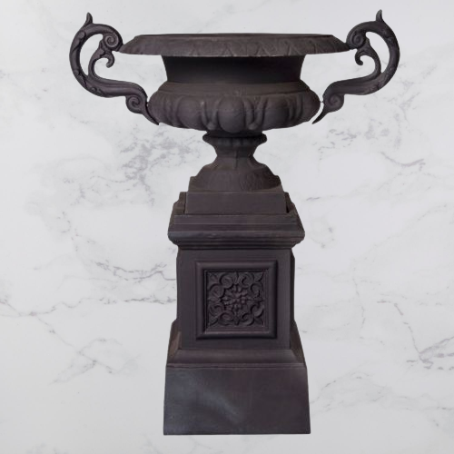 Grand Cast Iron Urn on Pedestal (Available in 3 Colors)