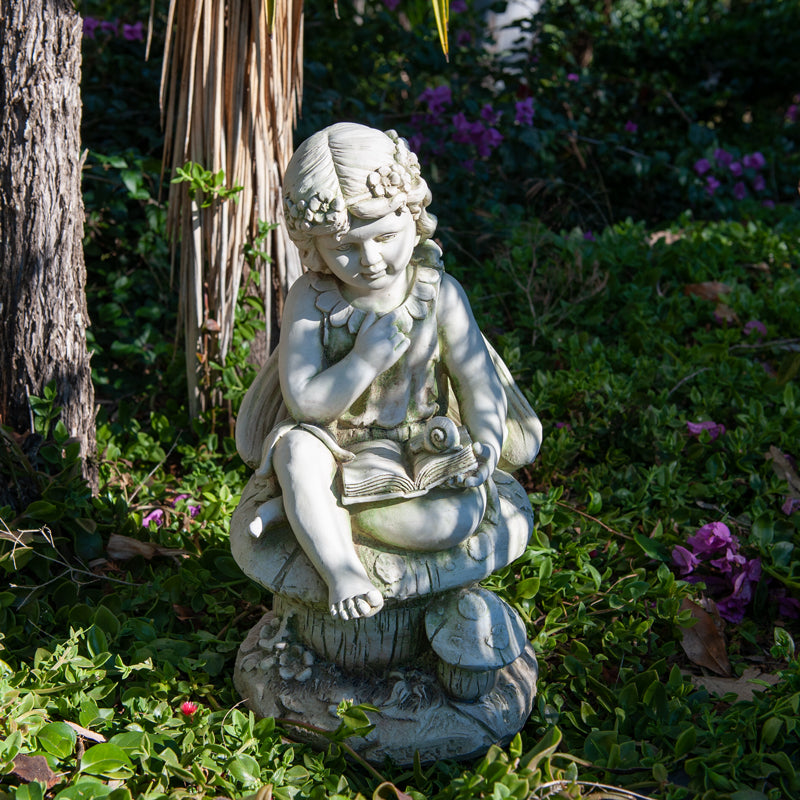 Reading Mushroom Fairy Statue