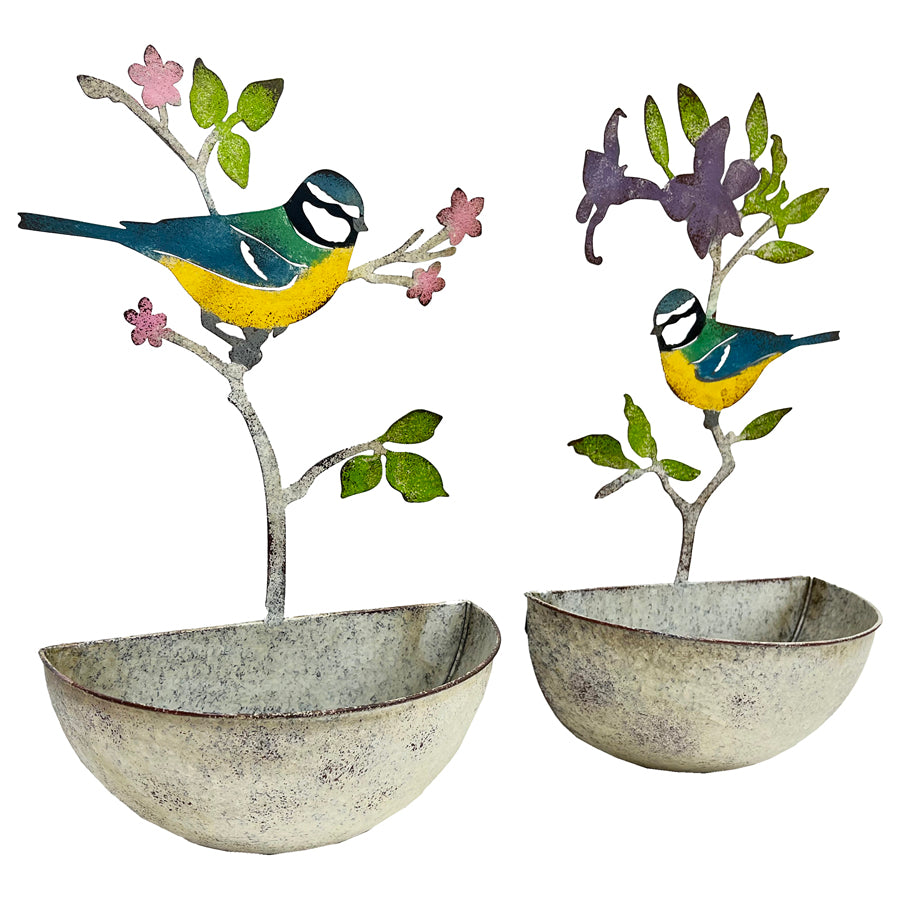 Set of 2 Assorted Colourful Bird Wall Planters