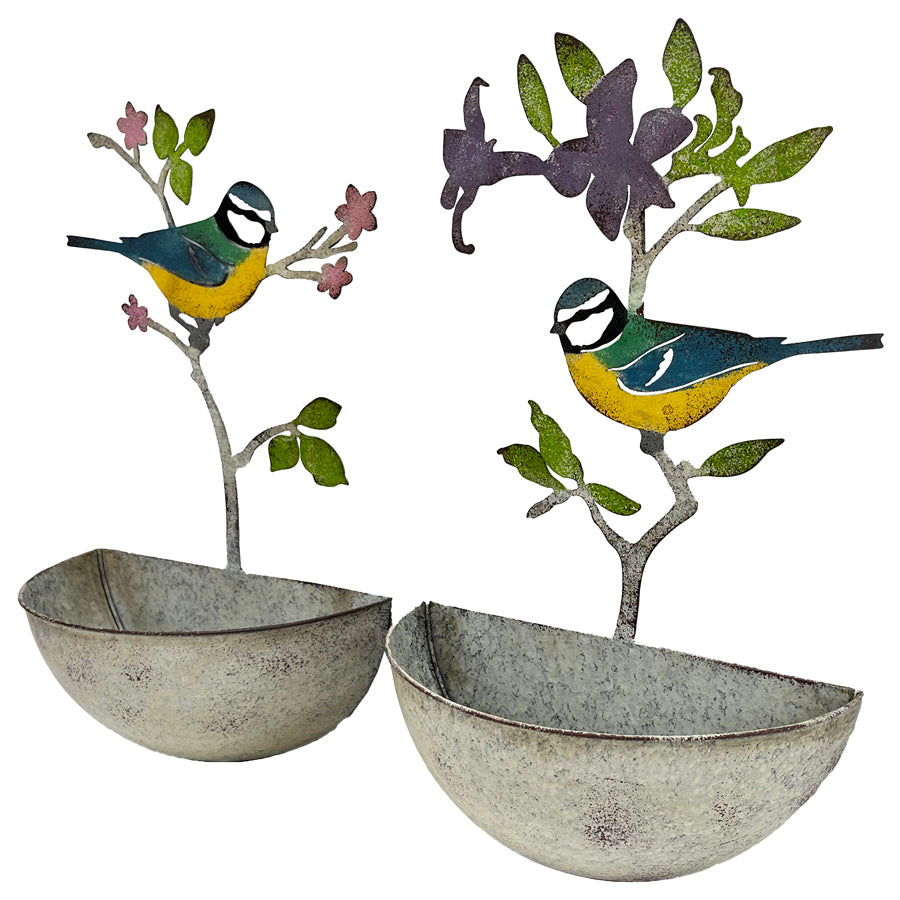 Set of 2 Assorted Colourful Bird Wall Planters