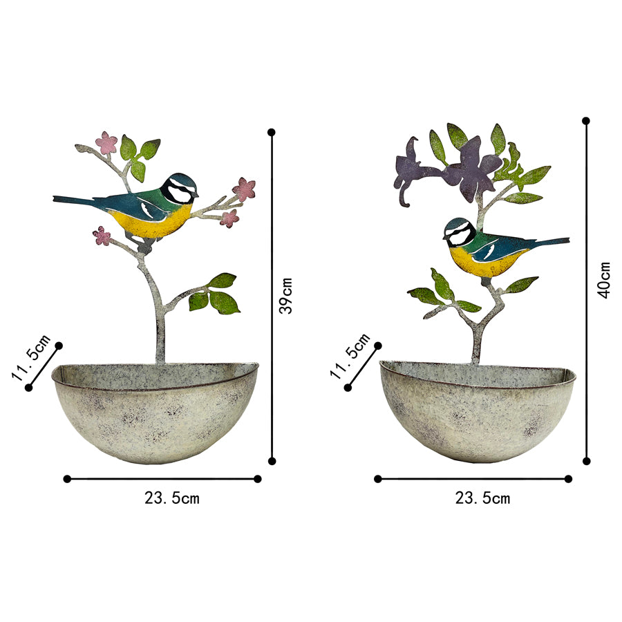 Set of 2 Assorted Colourful Bird Wall Planters