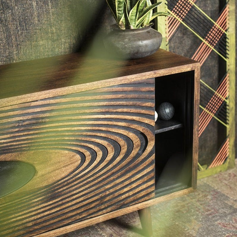 Circle Pattern Hand-Crafted Sliding Door Sideboard