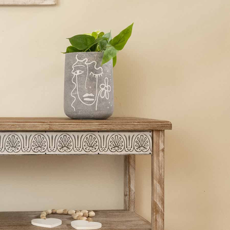 Tall Contemporary Line-Face Planter Pot w/ Hole & Plug