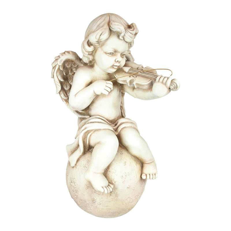 Violin Playing Cherub On Globe Statue