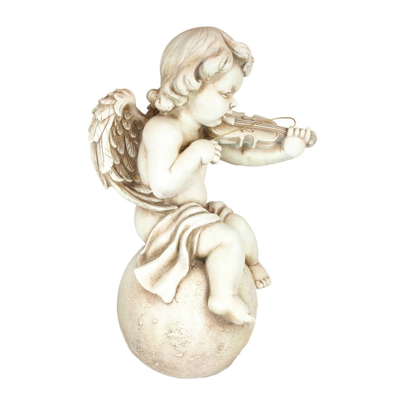 Violin Playing Cherub On Globe Statue