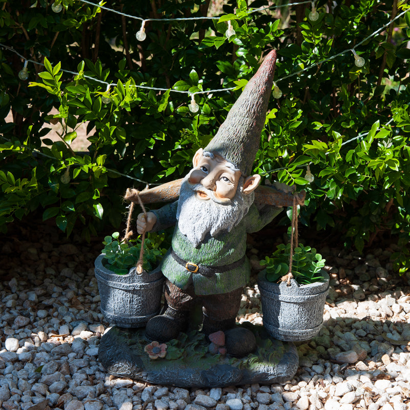 Vivid Water Picking Gnome Planters Statue