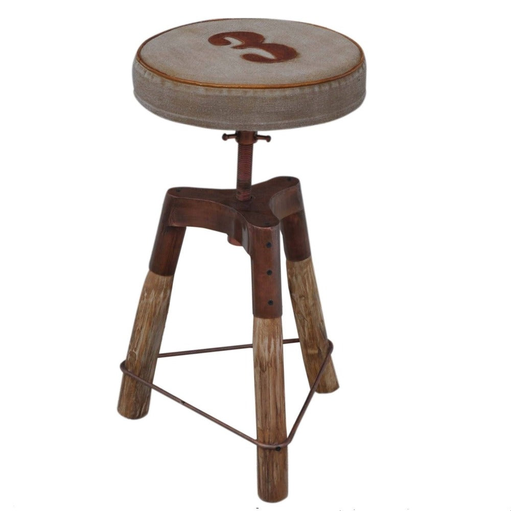 Industrial Number 3 Wind Up Bar Stool