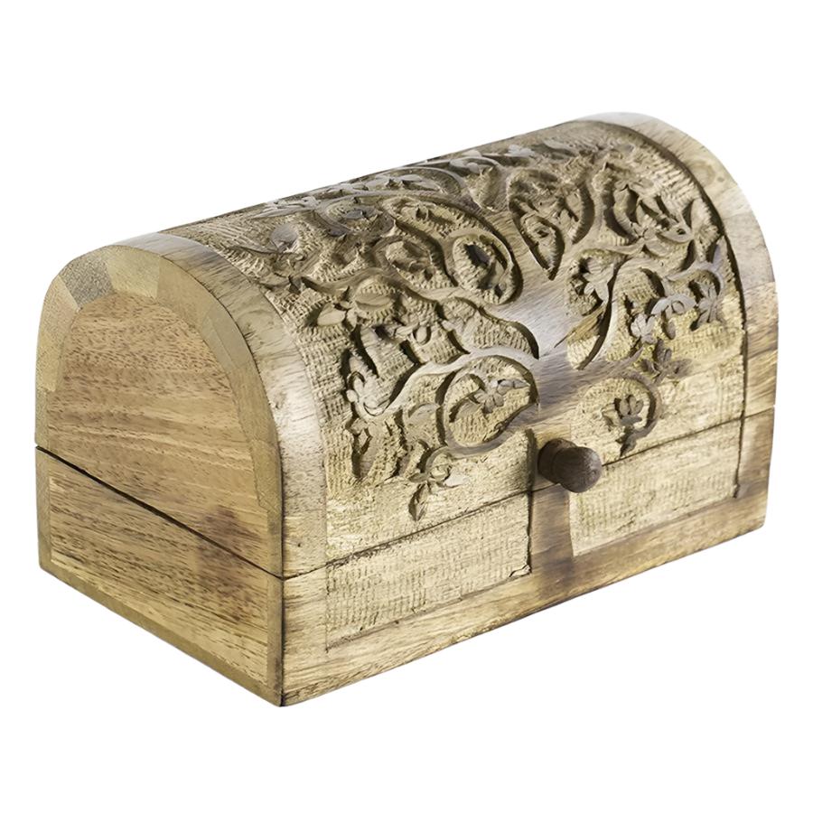 Wood Carved Tree-of-Life Trinket Box