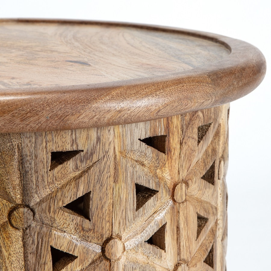 Zara Natural Wooden Carved Side Table