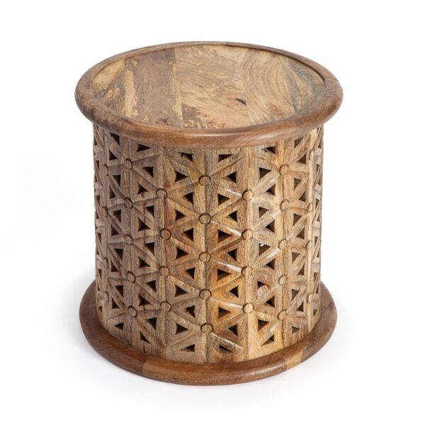 Zara Natural Wooden Carved Side Table